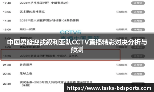 中国男篮迎战叙利亚队CCTV直播精彩对决分析与预测